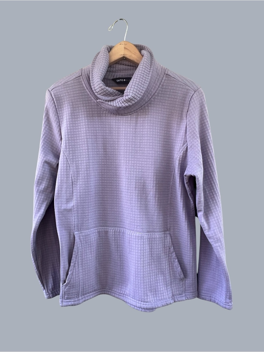 Swiss ALPS Lavender Fleece Cowl Neck Waffle Knit Pullover - L
